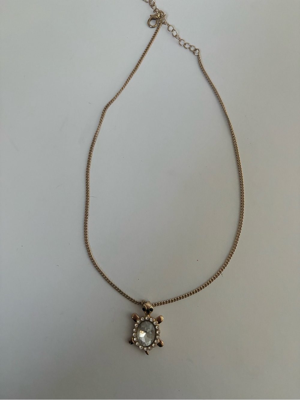 Gold Tone Turtle Pendant Necklace with Rhinestones
